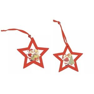 Red Felt Star Santa Ornaments Teddy Bear Angel 3.5 Inch Set Of 2